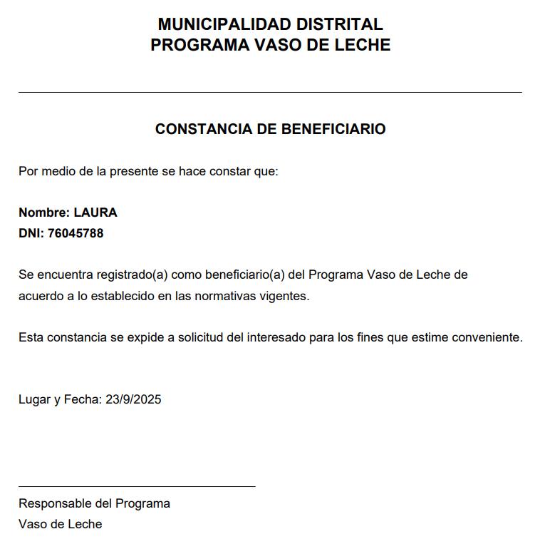 Constancia de Beneficiario